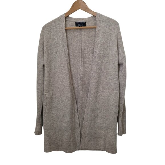 Banana Republic Aire Beige Cardigan Wool/Alpaca Blend Open Front Longline XS - Picture 1 of 7